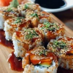 Homemade Dragon Rolls made with fresh ingredients and sushi rice.