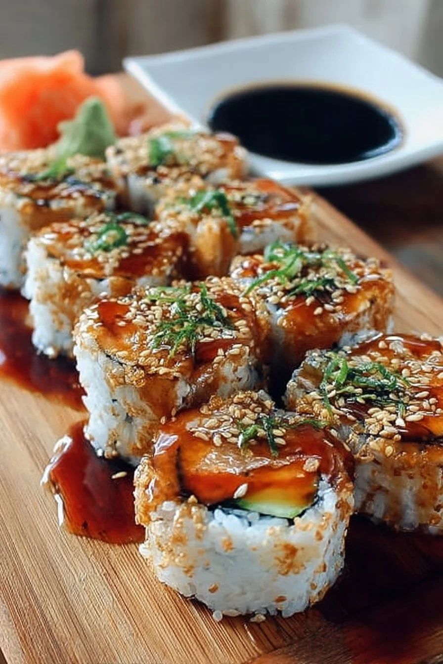 Homemade Dragon Rolls made with fresh ingredients and sushi rice.