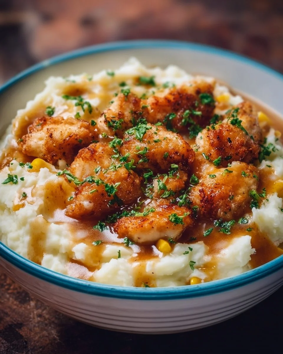 Delicious homestyle chicken mashed potato bowls with creamy potatoes