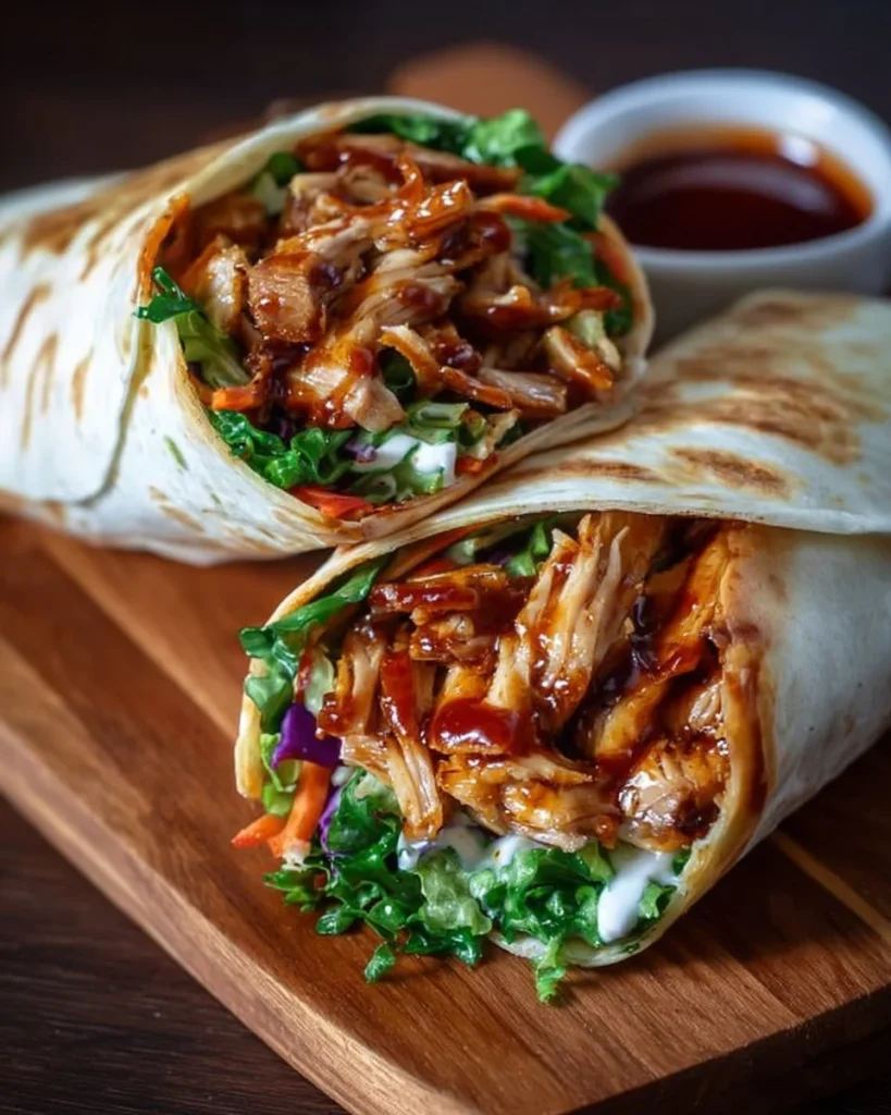 Honey BBQ Chicken Wrap with fresh ingredients wrapped in a tortilla