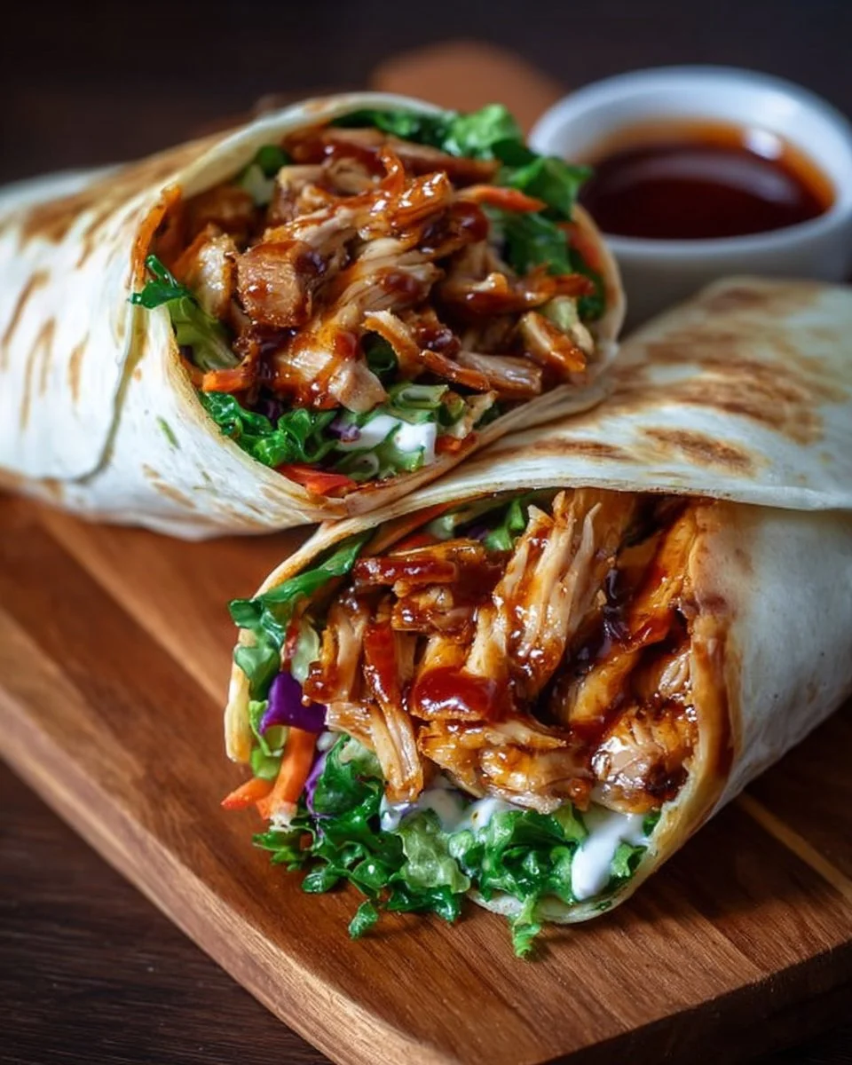 Honey BBQ Chicken Wrap with fresh ingredients wrapped in a tortilla