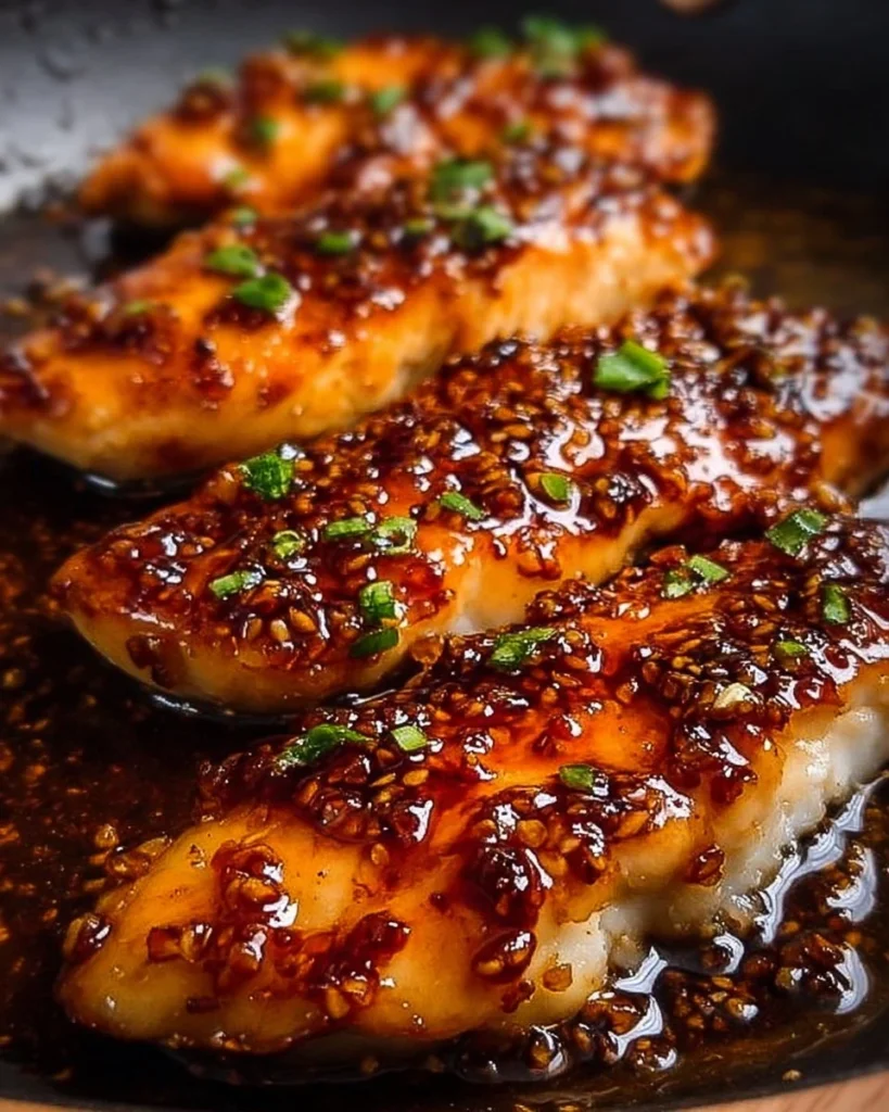 Delicious honey garlic chicken breasts served with a side of vegetables