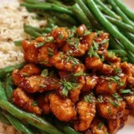 Honey Garlic Chicken with Green Beans served on a plate