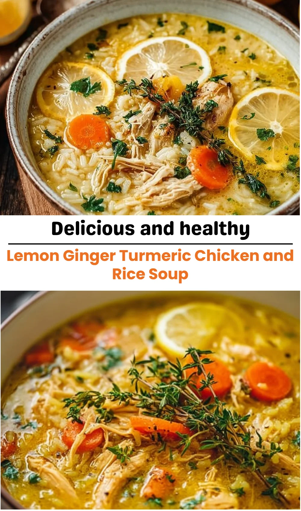 Lemon Ginger Turmeric Chicken and Rice Soup