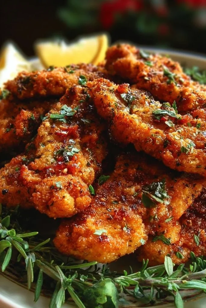 Delicious Mediterranean Chicken Tenders served on a plate with herbs and spices.