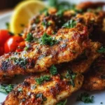 Delicious Mediterranean Chicken Tenders garnished with fresh herbs and vegetables.