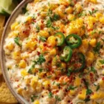 Creamy Mexican Street Corn Dip served with tortilla chips