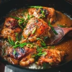 Delicious plate of miso-butter chicken garnished with herbs