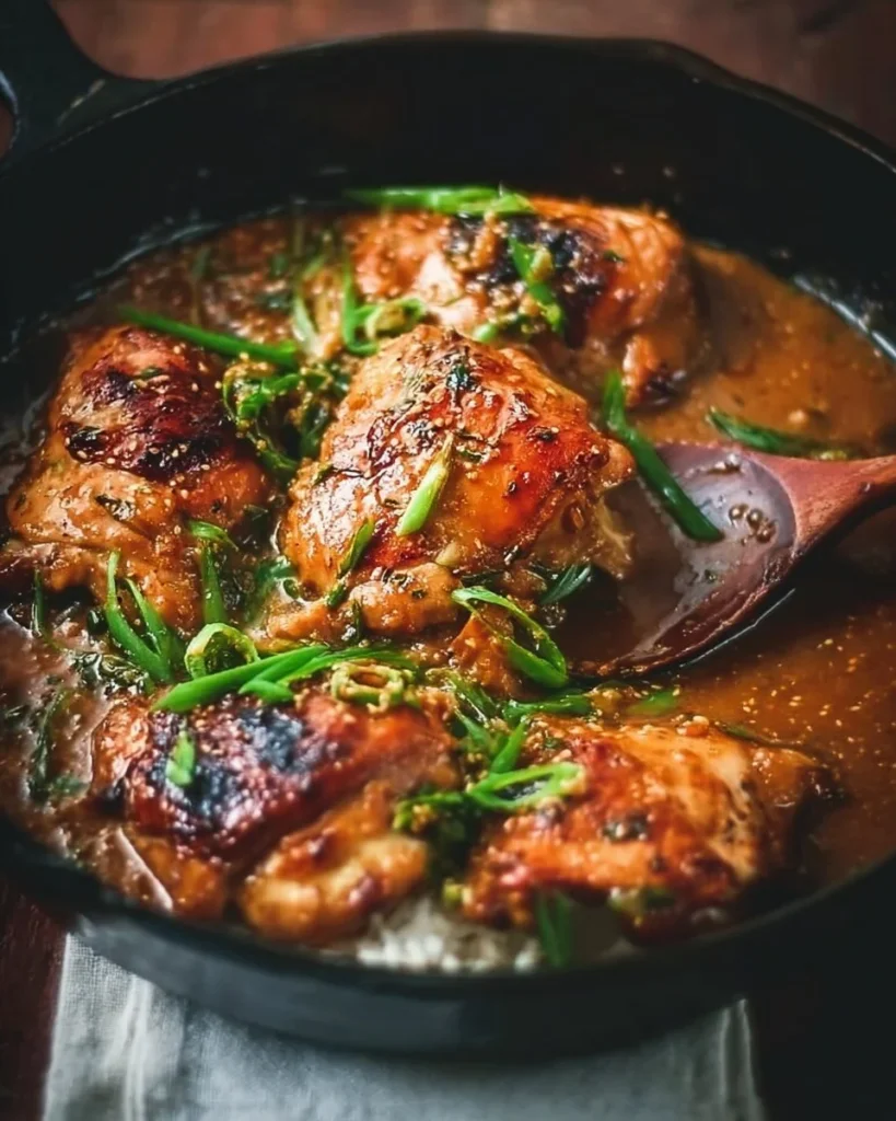 Delicious plate of miso-butter chicken garnished with herbs