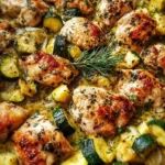 One-Pan Baked Chicken and Zucchini meal ready to serve.