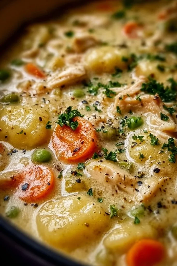 One Pot Gnocchi Chicken Pot Pie, a comfort food recipe in a bowl