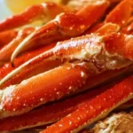 Deliciously cooked crab legs served on a platter with fresh lemon