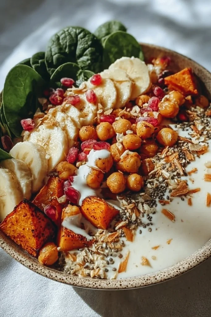 Colorful anti-inflammatory glow bowl filled with healthy ingredients.
