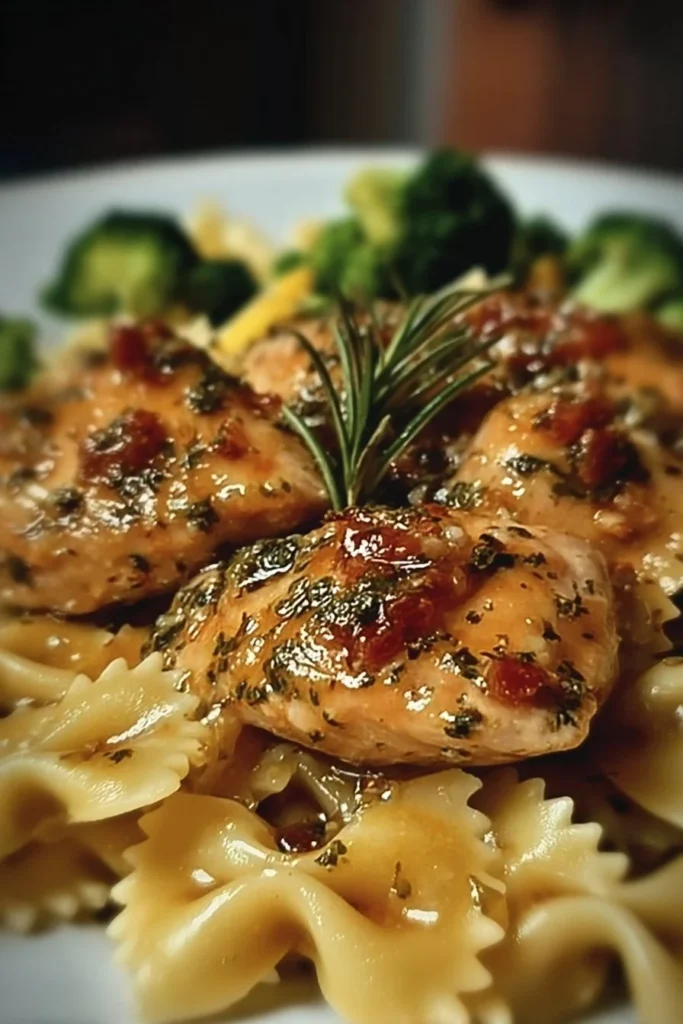 Delicious Cowboy Butter Lemon Bowtie Chicken served on a plate