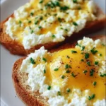 Deliciously prepared Egg and Ricotta Toast topped with fresh herbs and a sunny-side-up egg.
