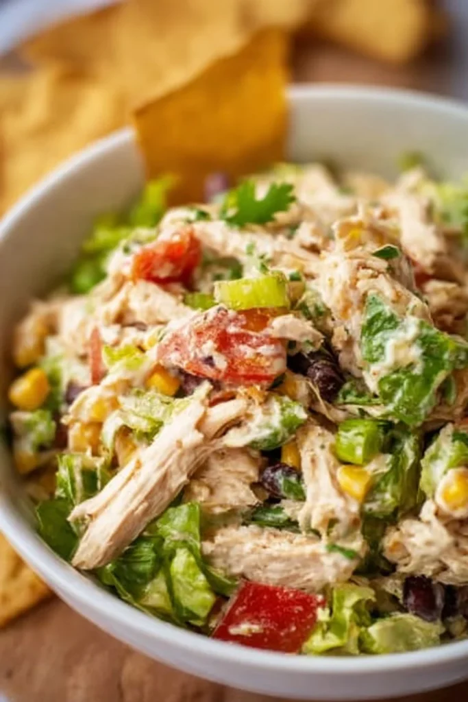 Delicious Southwest Chicken Salad with grilled chicken, beans, and veggies