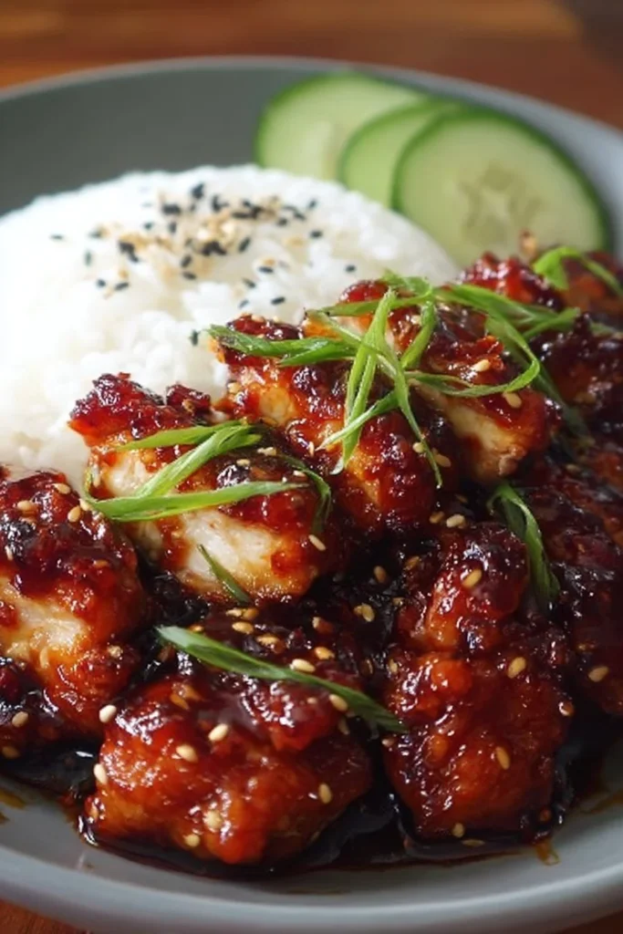 Delicious Sticky Honey Gochujang Chicken with a sweet and spicy glaze.