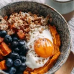 Delicious Sweet Potato Breakfast Bowls topped with fresh ingredients