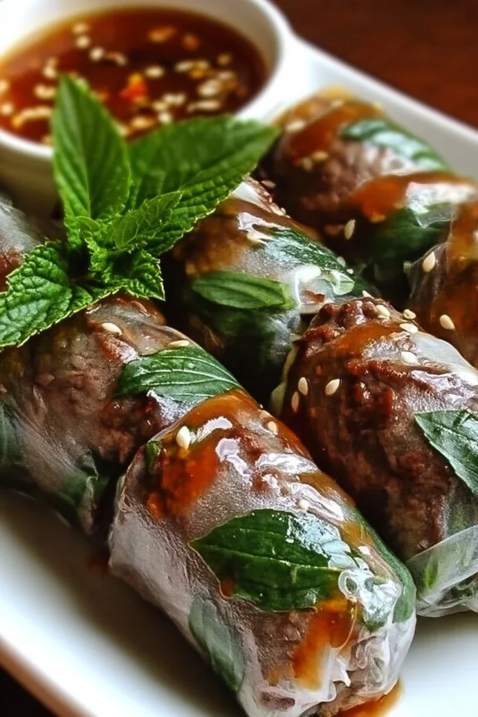Delicious Thai Basil Beef Rolls with vibrant herbs and spices