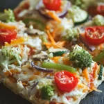 Delicious vegetable pizza topped with fresh vegetables and herbs