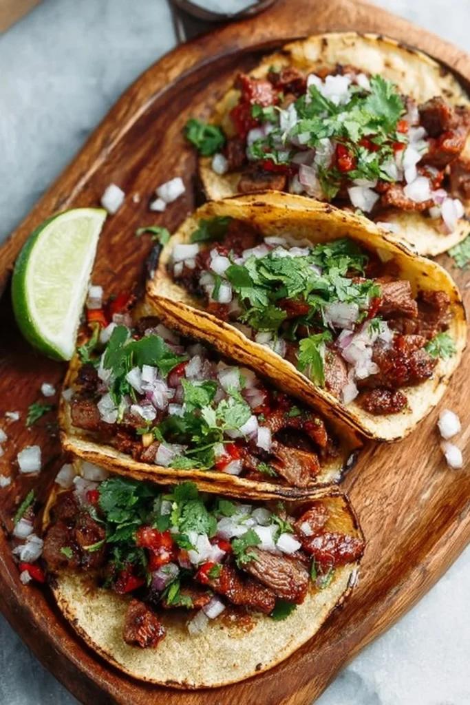 Delicious authentic grilled beef street tacos served on a plate.
