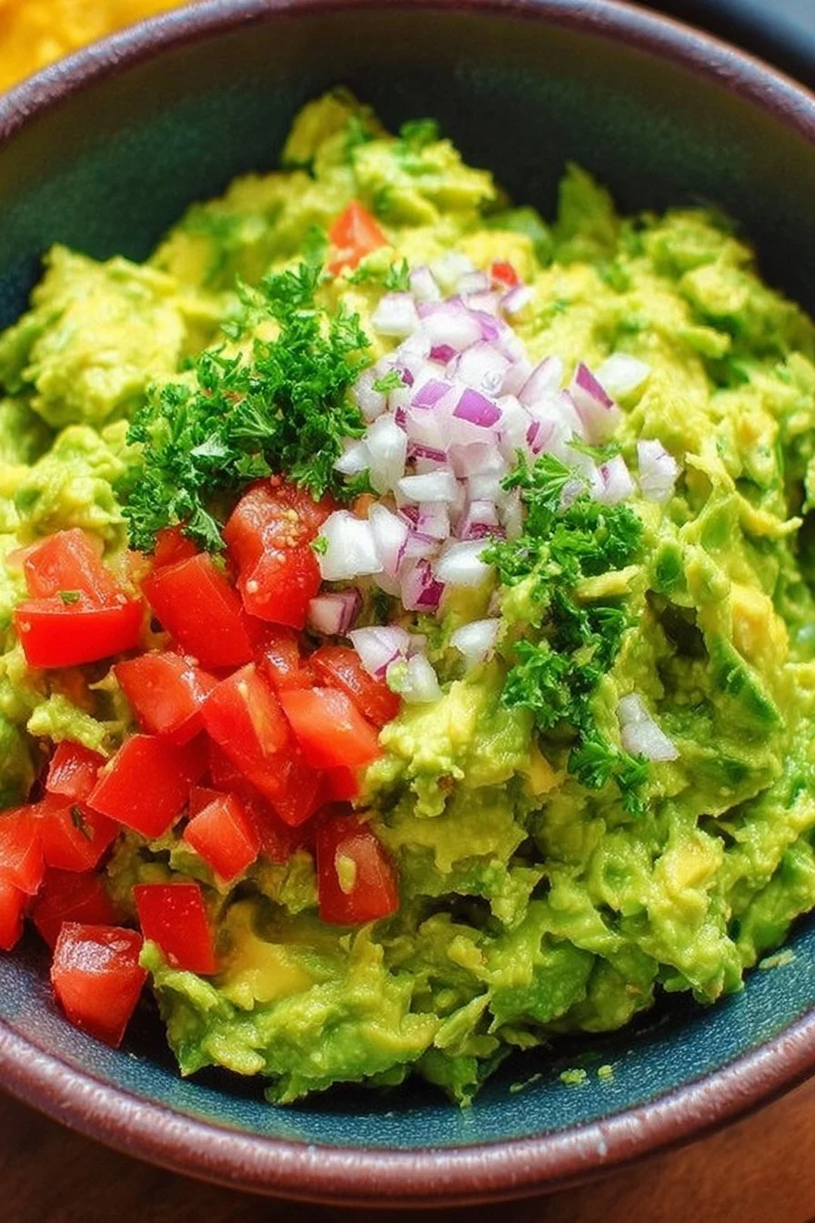 Bowl of authentic guacamole made with fresh avocados and spices