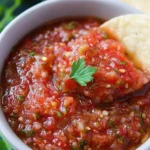 A vibrant bowl of homemade salsa made with fresh tomatoes, onions, and cilantro
