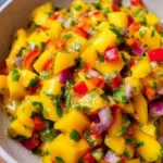 A vibrant bowl of homemade mango salsa with fresh ingredients.