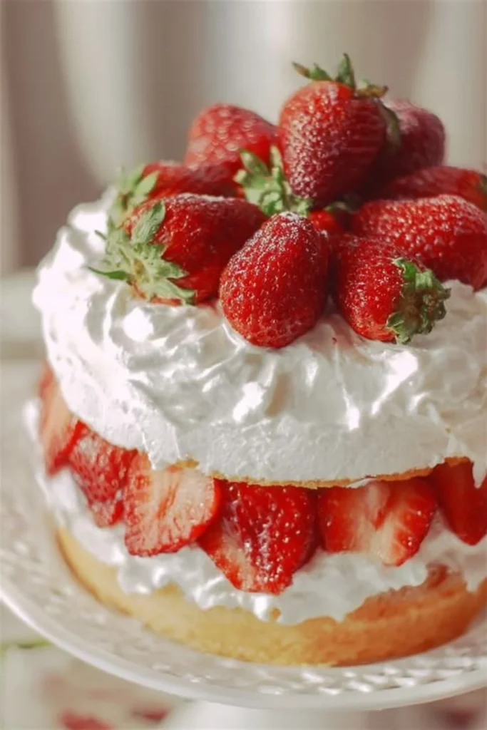 Delicious homemade strawberry shortcake with fresh strawberries and whipped cream