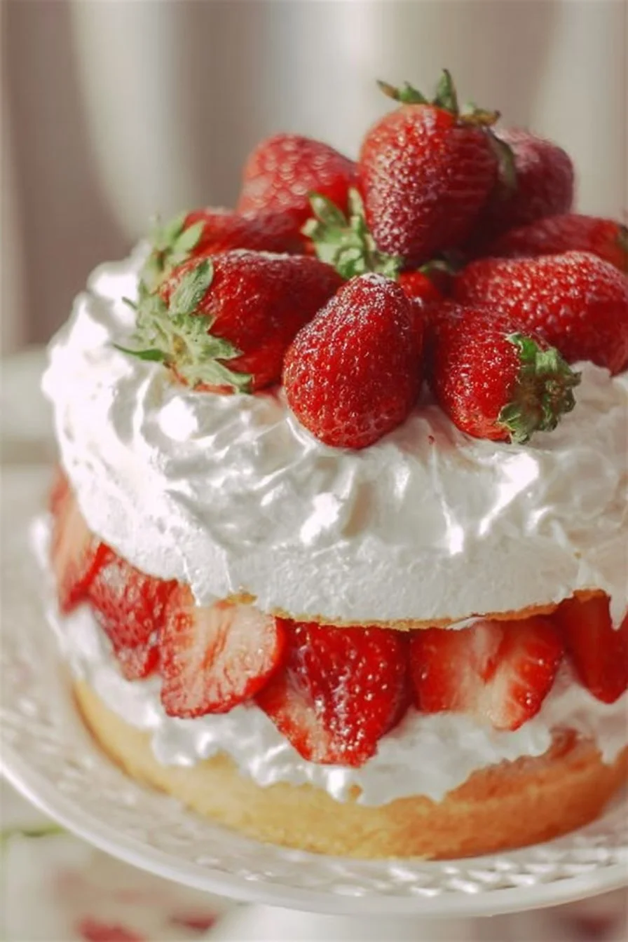 Delicious homemade strawberry shortcake with fresh strawberries and whipped cream