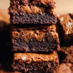 Deliciously fudgy Biscoff brownies topped with caramel drizzle and cookie crumbs.