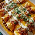 Delicious breakfast enchiladas filled with eggs, cheese, and salsa on a plate.