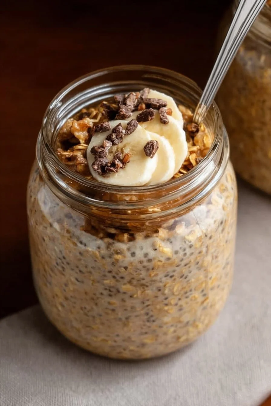 Bowl of brown sugar overnight oats topped with fruits and nuts