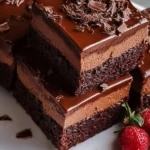 Delicious Chocolate Mousse Brownies topped with chocolate drizzle