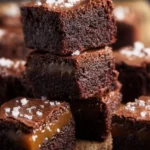 Delicious chocolate salted butterscotch brownies on a white plate