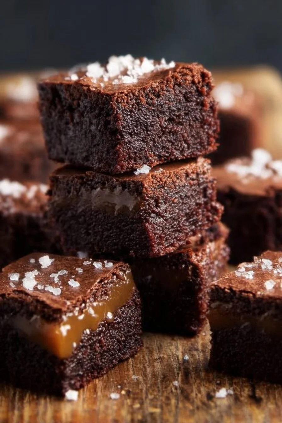 Delicious chocolate salted butterscotch brownies on a white plate