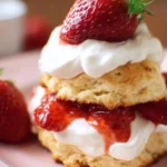 Delicious classic strawberry shortcake with strawberries and whipped cream