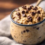 Delicious bowl of cookie dough overnight oats topped with chocolate chips