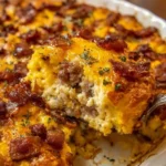 Delicious Crack Breakfast Casserole with eggs, cheese, and sausage