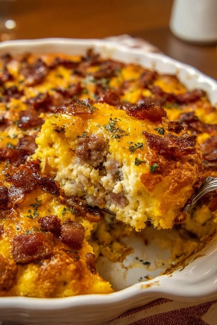 Delicious Crack Breakfast Casserole with eggs, cheese, and sausage