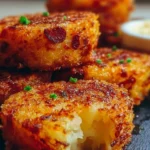 Crispy loaded hashbrown bites with cheese and toppings on a plate