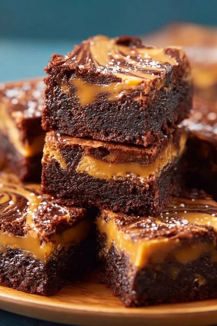 Decadent caramel swirl brownies with rich chocolate and caramel drizzle