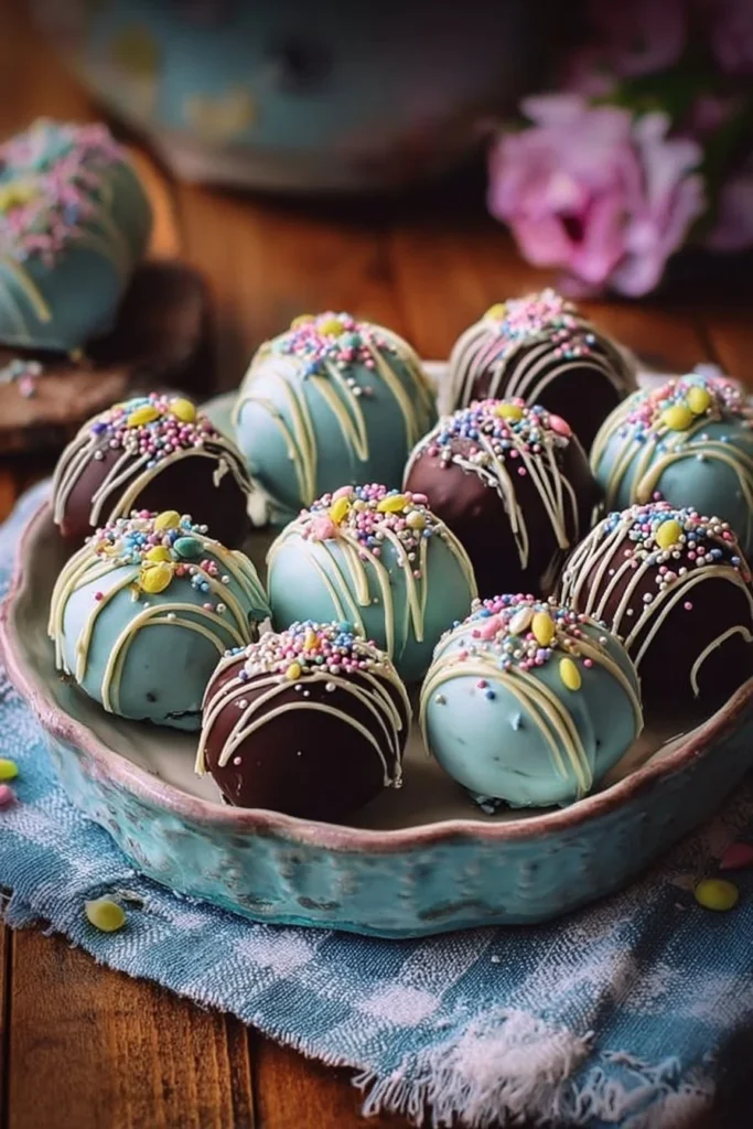 Colorful Easter Egg Oreo Balls decorated for spring festivities