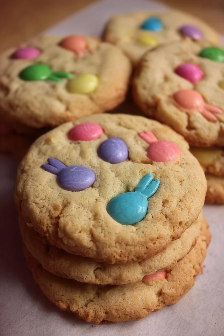 Festive Easter M&M Cookies with vibrant colors and chocolate candies