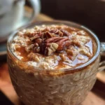 Bowl of easy brown sugar overnight oats topped with fresh fruit