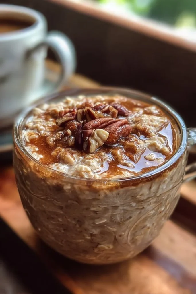 Bowl of easy brown sugar overnight oats topped with fresh fruit