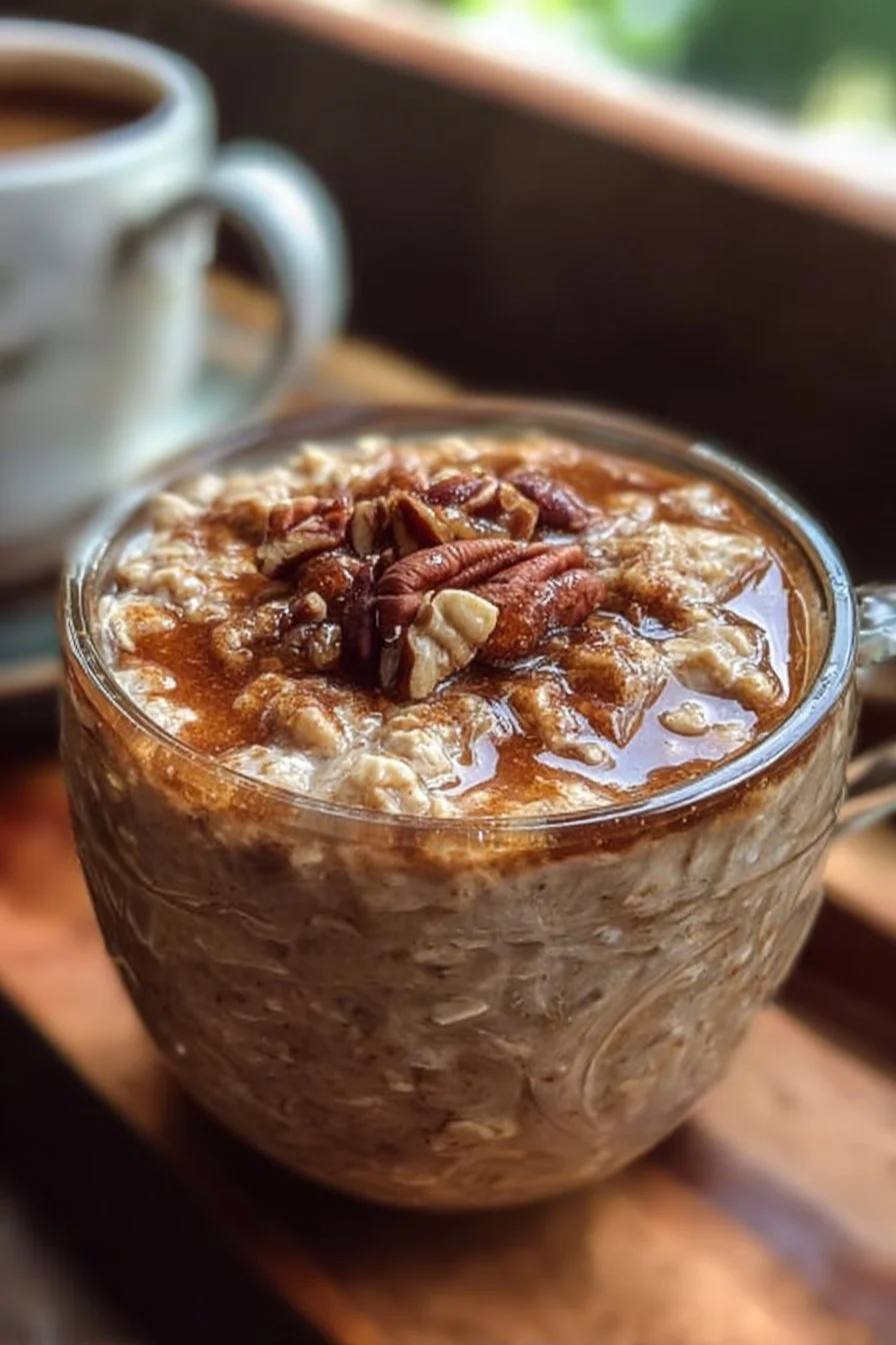 Bowl of easy brown sugar overnight oats topped with fresh fruit