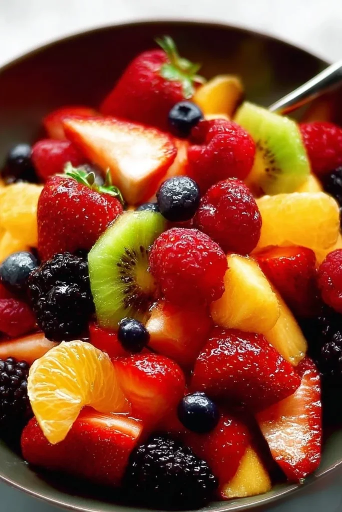 Bowl of easy fruit salad with a mix of fresh fruits