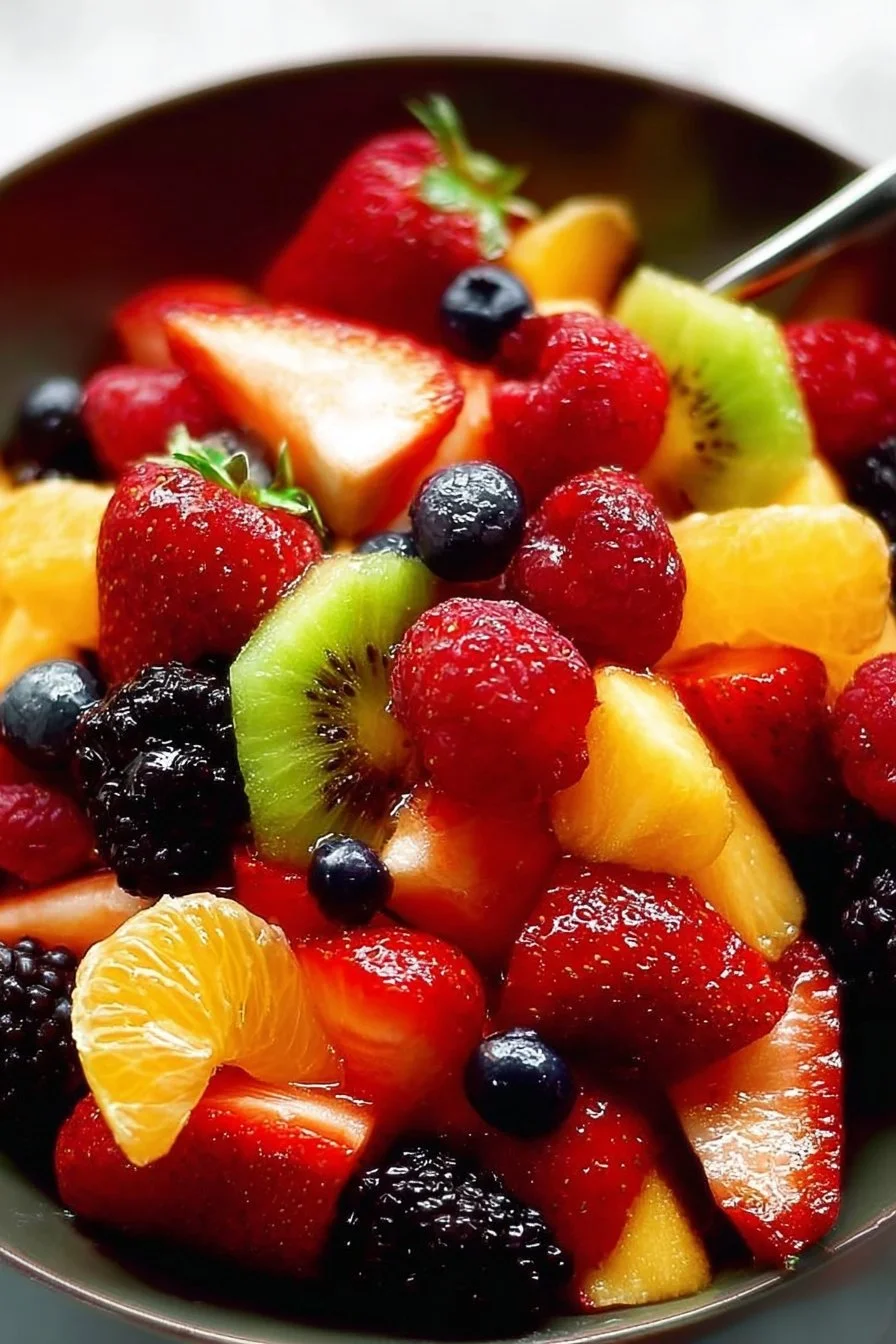 Bowl of easy fruit salad with a mix of fresh fruits
