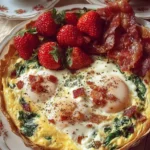 Elegant fancy brunch dish garnished with fresh herbs and served on a beautiful plate